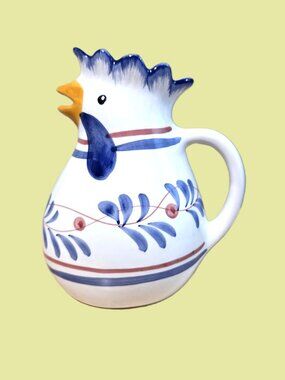 Vintage Hand-Painted Italian Pottery Rooster Pitcher Made In Italy For Neuwirth